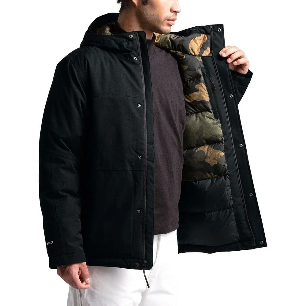 The North Face Men Large Balham 550 Down Warm Insulated Winter Jacket Black Camo - Picture 2 of 16